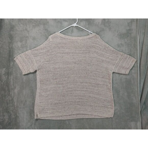 Pure J Jill Sweater Womens Large Beige Linen Blend Pullover Short Sleeve Sheer - Picture 2 of 8